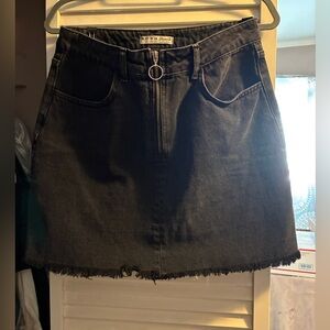 Denim&Co Black Mini Skirt with Frayed Hem